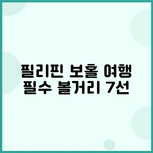 필리핀 보홀 여행 필수 볼거리 7선