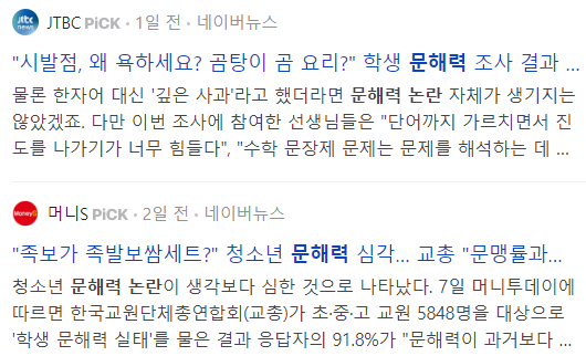문해력 논란 관련 기사들