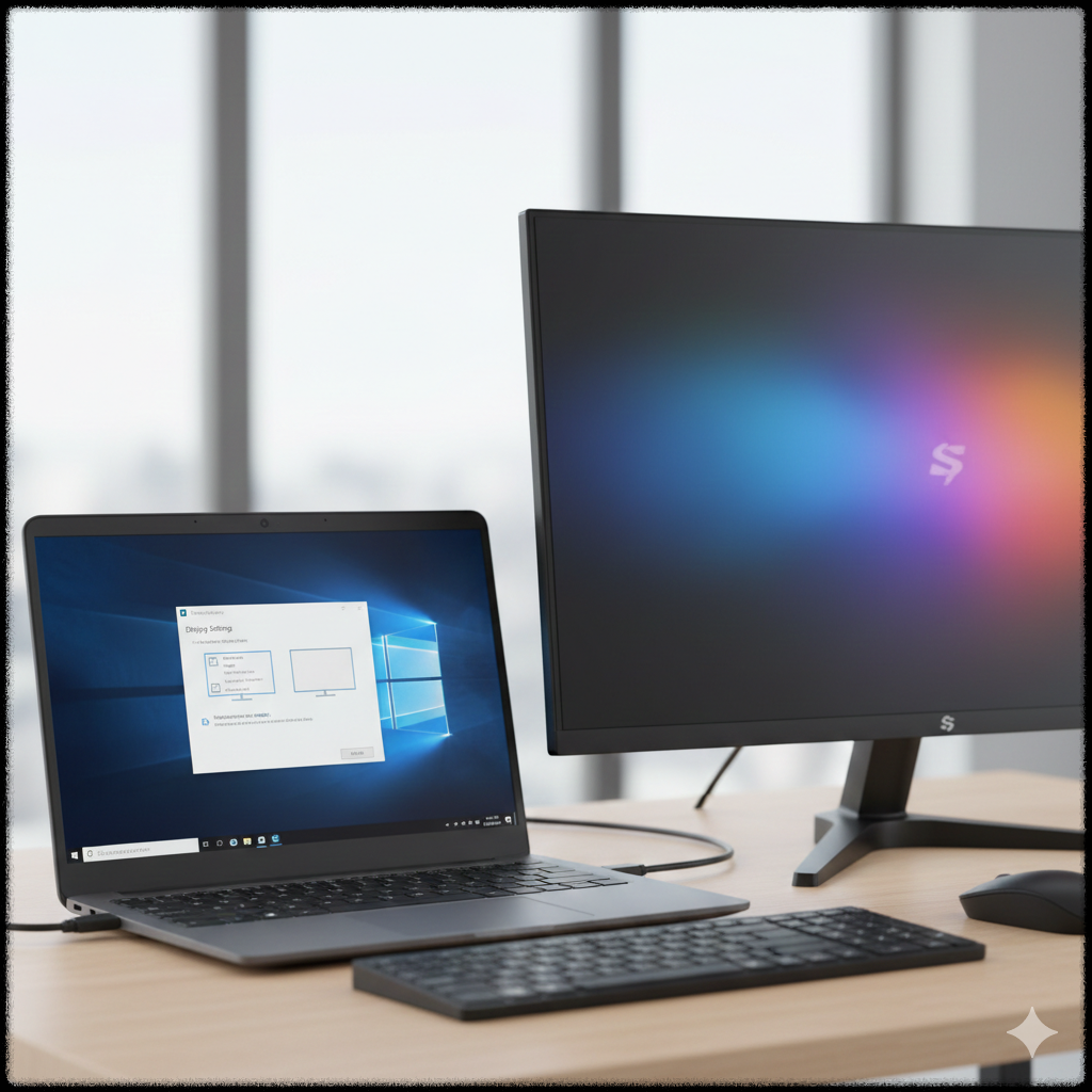 윈도우 디스플레이 설정 화면에서 듀얼 모니터를 구성하는 모습