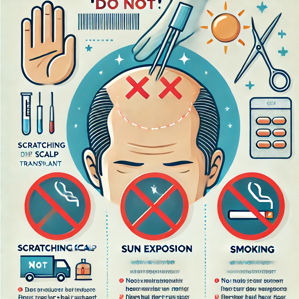 머리 심기 후 금지된 행동을 설명하는 그래픽