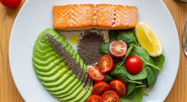 연어, 아보카도, 치아씨드 함께