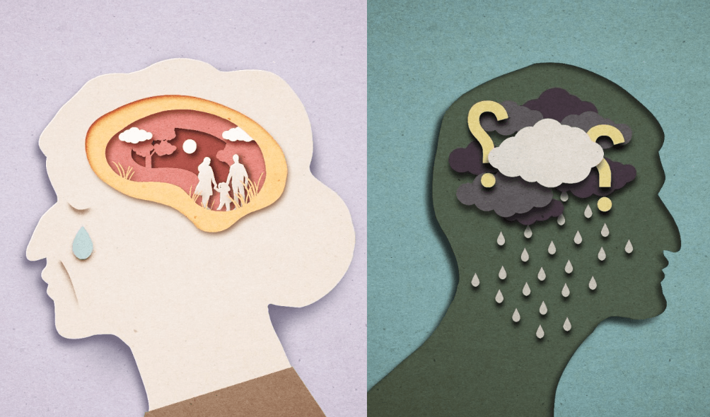 치매로 슬퍼하는 남자와 여자 형상 이미지