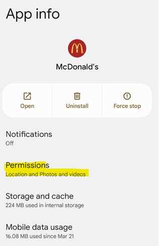 맥도날드 앱 권한