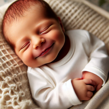 배냇짓하는 신생아의 미소