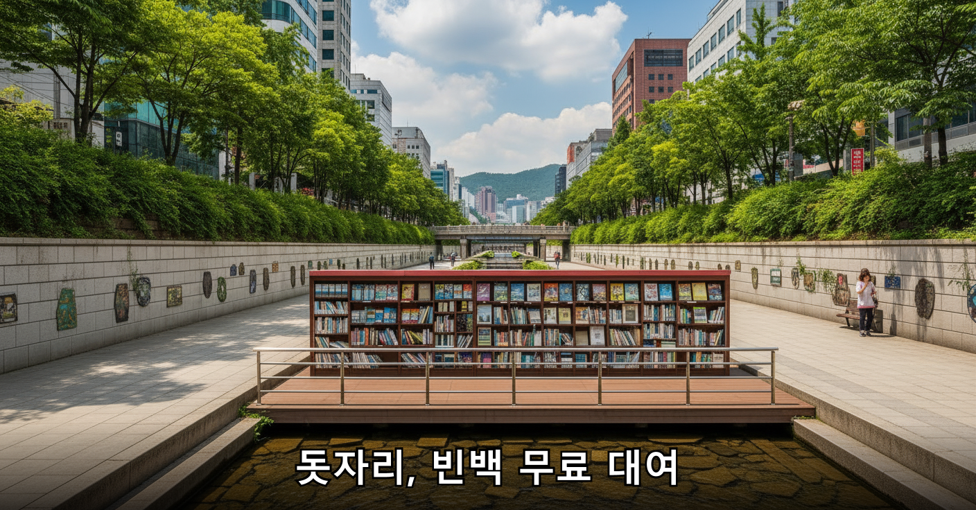 청계천을 따라 조성된 야외도서관 전경