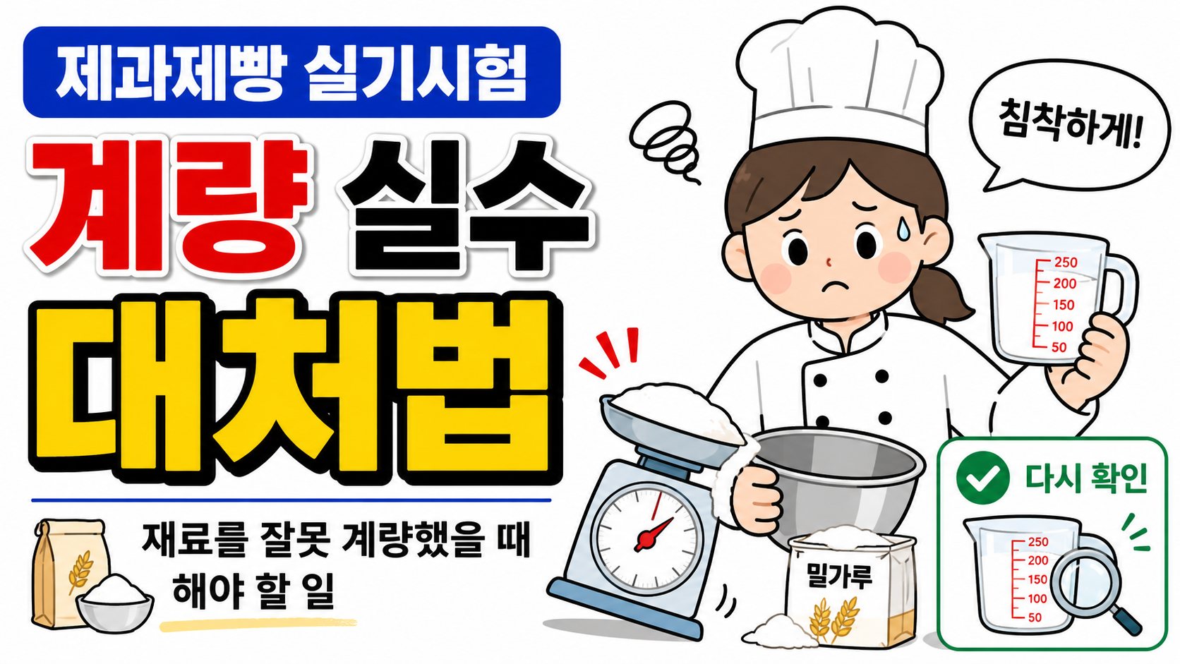 제과제빵 실기시험 계량 실수 대처법｜재료를 잘못 계량했을 때 해야 할 일 설명 이미지