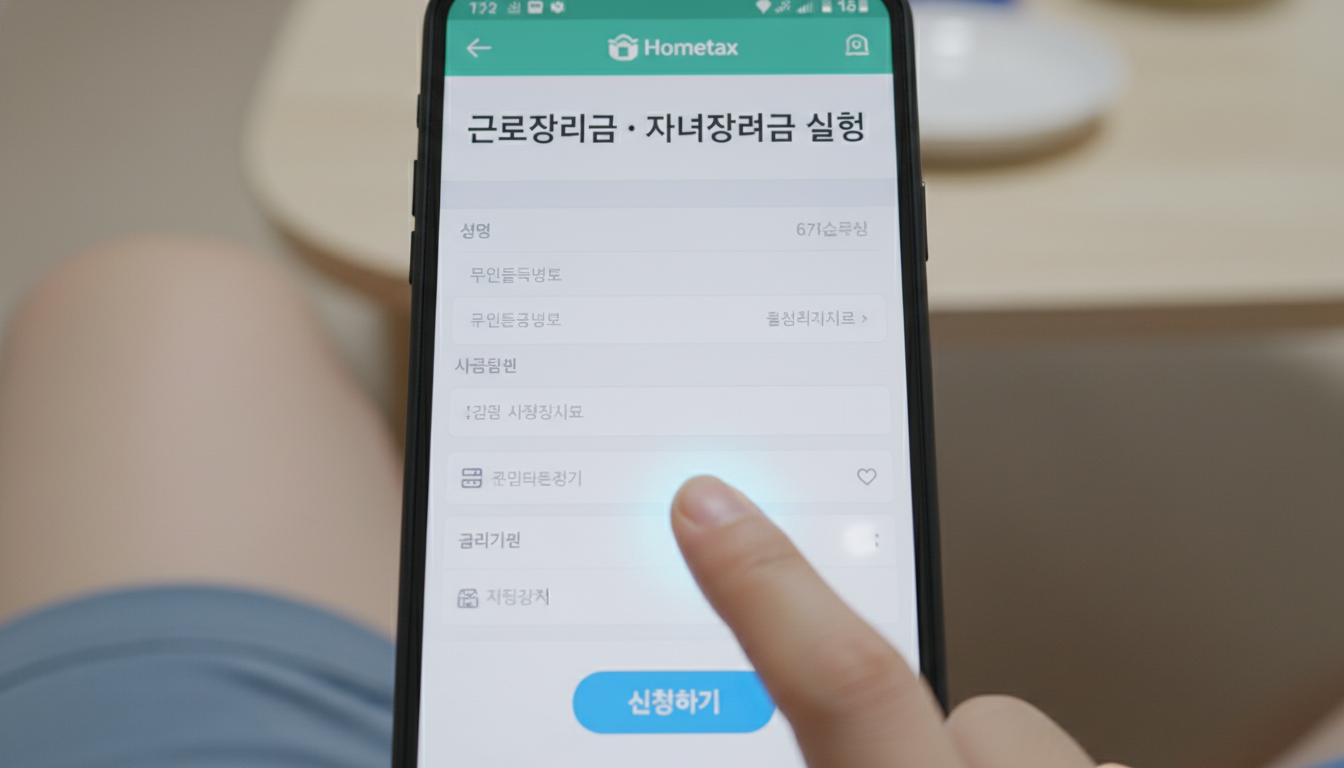 국세청 손택스 앱을 이용해 2026년 근로&middot;자녀장려금을 간편하게 신청하는 모습.