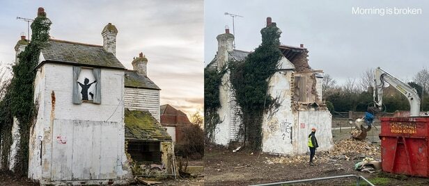 뱅크시작품-커튼여는소년-건물-철거