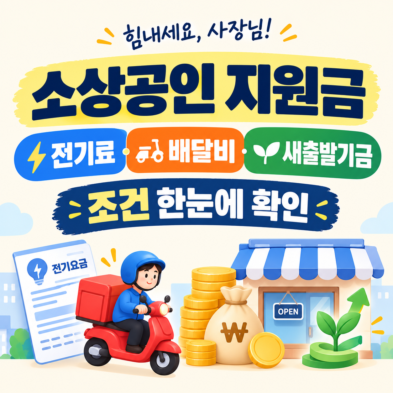 소상공인 자영업자 전기료 배달비 지원금 및 새출발기금 조건