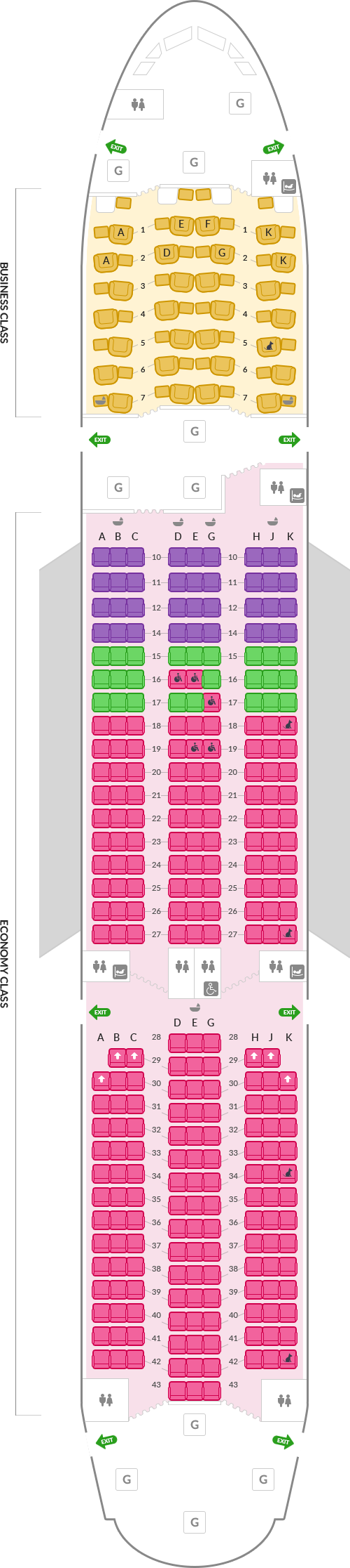 아시아나항공 에어버스 A350 기본정보, 좌석배치도, 좌석 간격