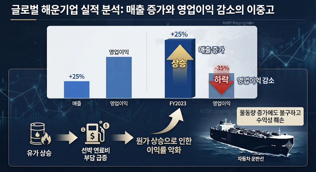 현대글로비스 해운사업의 매출 증가와 영업이익 감소를 비교한 2026년 2분기 실적 그래프
