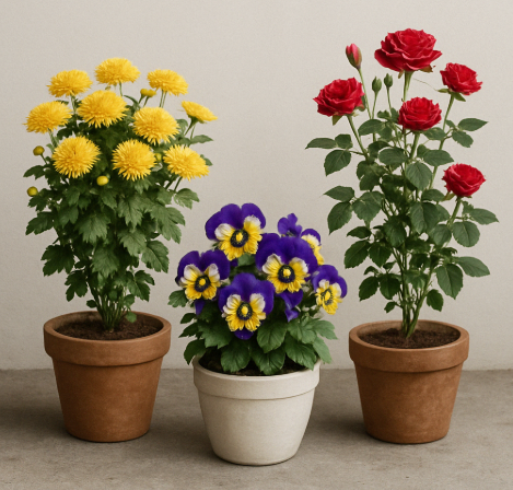 국화, 팬지, 장미 사진
