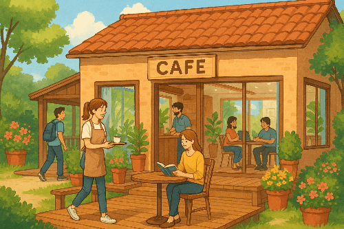 빈집을 리모델링해 밝고 따뜻한 분위기의 카페로 변신한 사례