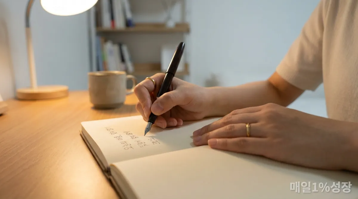 감정 일기를 작성하며 내면을 들여다보는 한국 여성