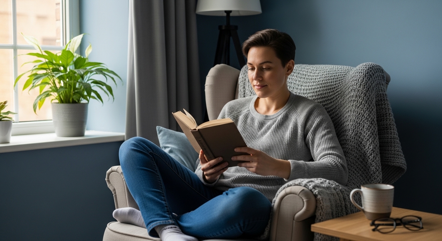 스마트폰 대신 책을 읽으며 여유로운 시간을 보내는 사람의 모습