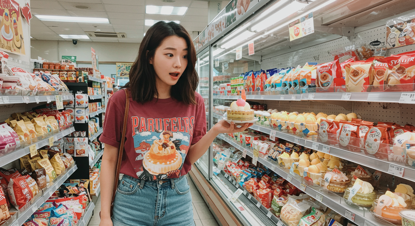 편의점에서 쇼핑을 즐기는 여자