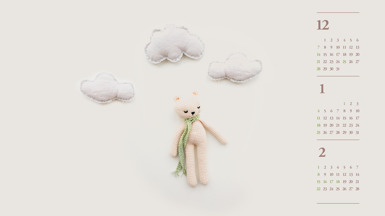 07 곰돌이 인형 B - 2026년1월 달력배경화면