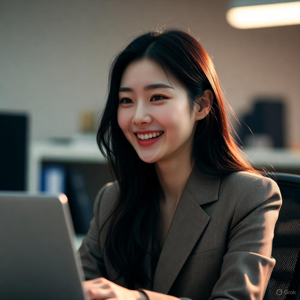 20대 여성이 랩탑으로 유상증자 공시 보는 모습