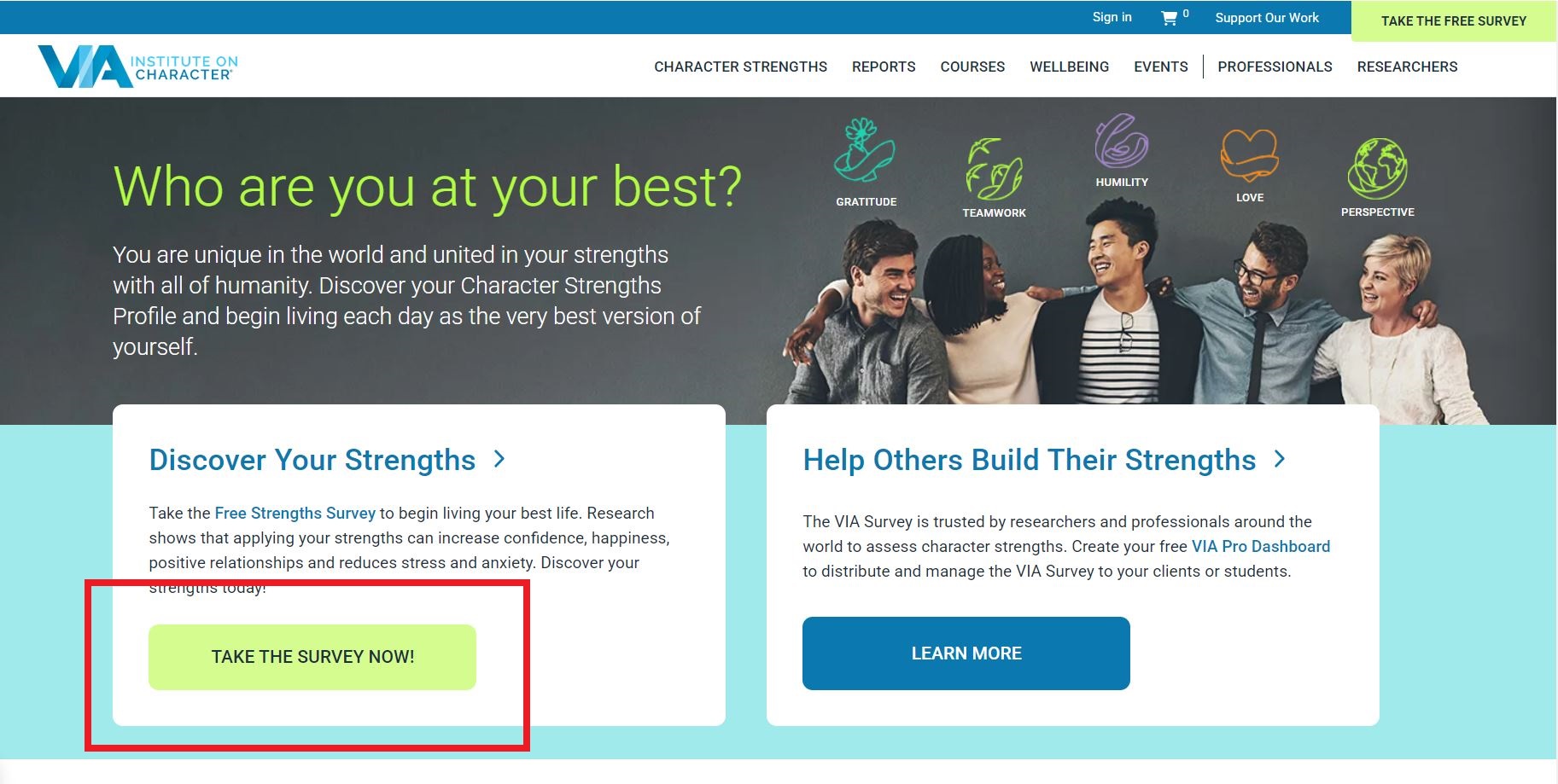 Website of finding strengths for yourself