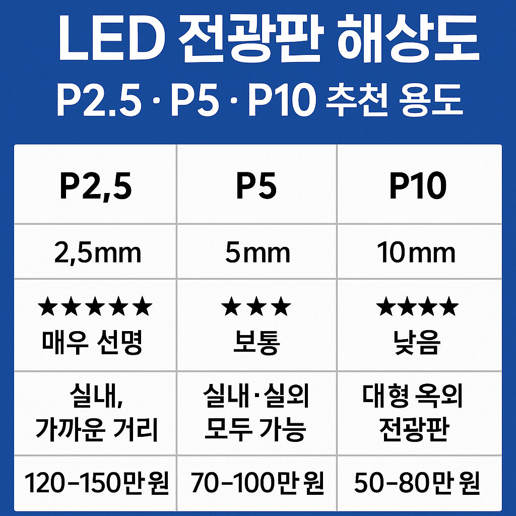 LED 전광판 해상도 비교 (P2.5 · P5 · P10)와 추천 용도