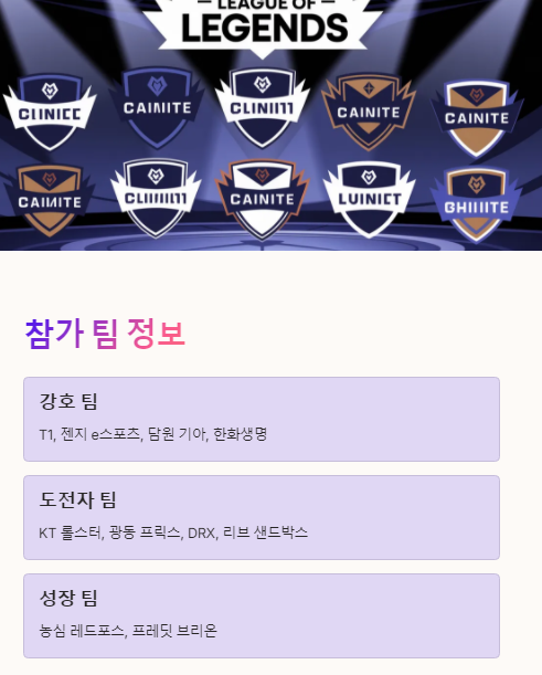 2025년 롤대회 참가 팀 정보