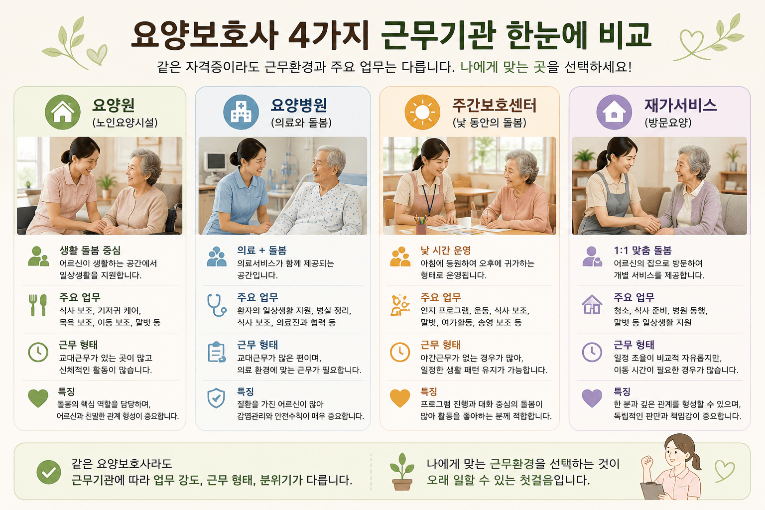 요양보호사 근무기관 비교 안내