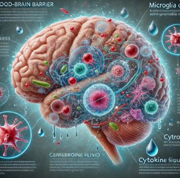 신경면역학과 뇌 면역 시스템을 강조한 과학적 디지털 이미지