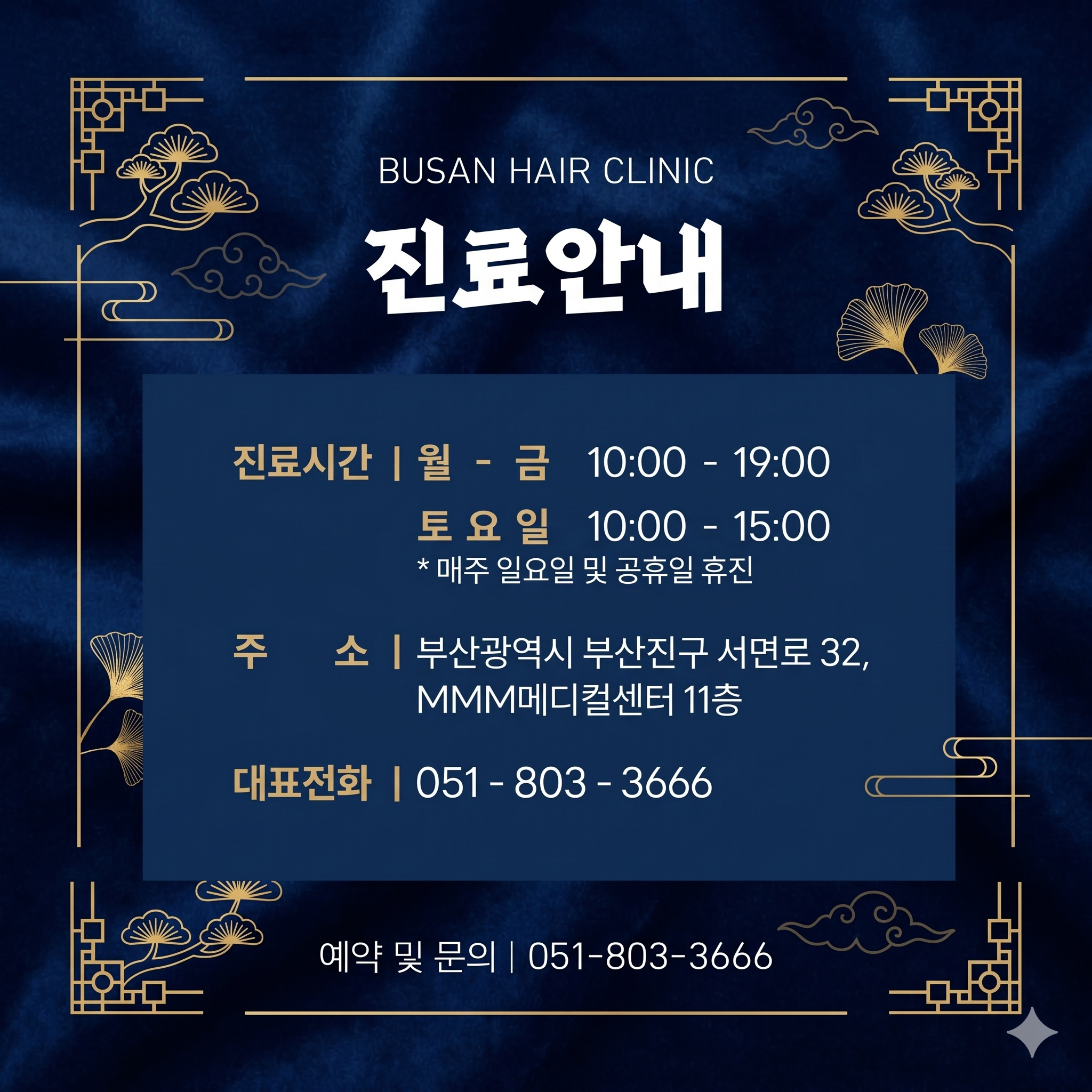 부산탈모치료병원의 진료안내와 연락처에 대해 ai로 만든 이미지