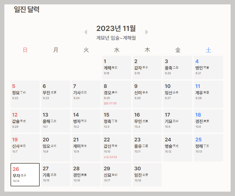 포스텔러 만세력 (일진달력)