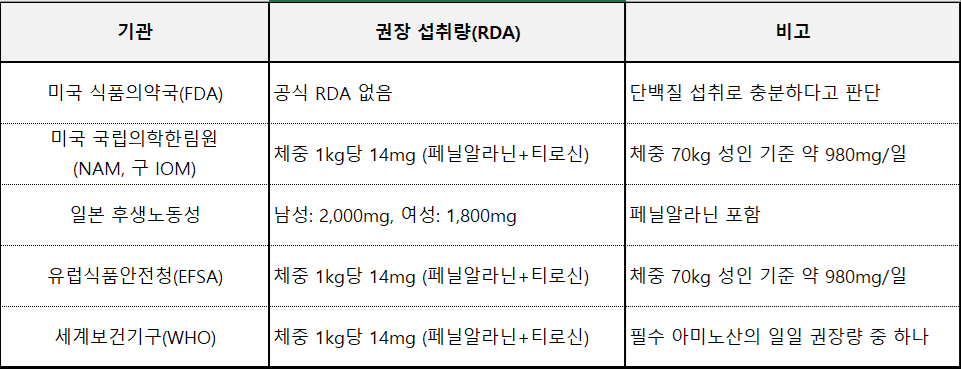 티로신 섭취량