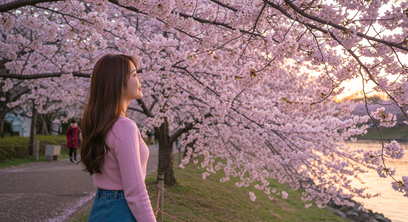 벚꽃놀이를 하는 여자