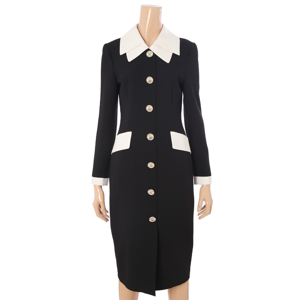 모조에스핀 배색더블 카라 슬림원피스 J223XSE004