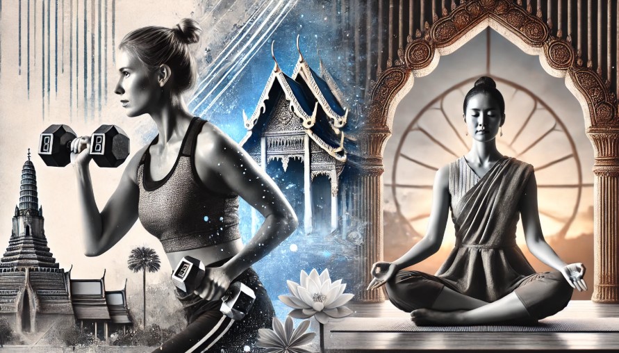 운동하고 있는 여성과 명상하고 있는 여성