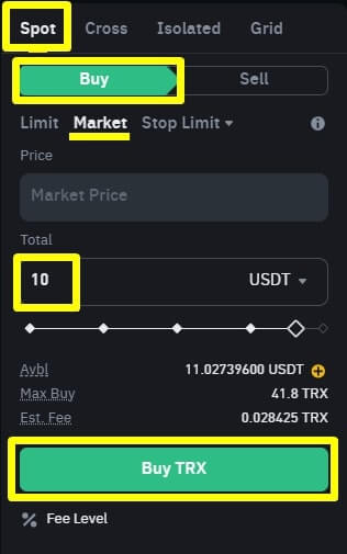 TRX 10개 구매하는 과정