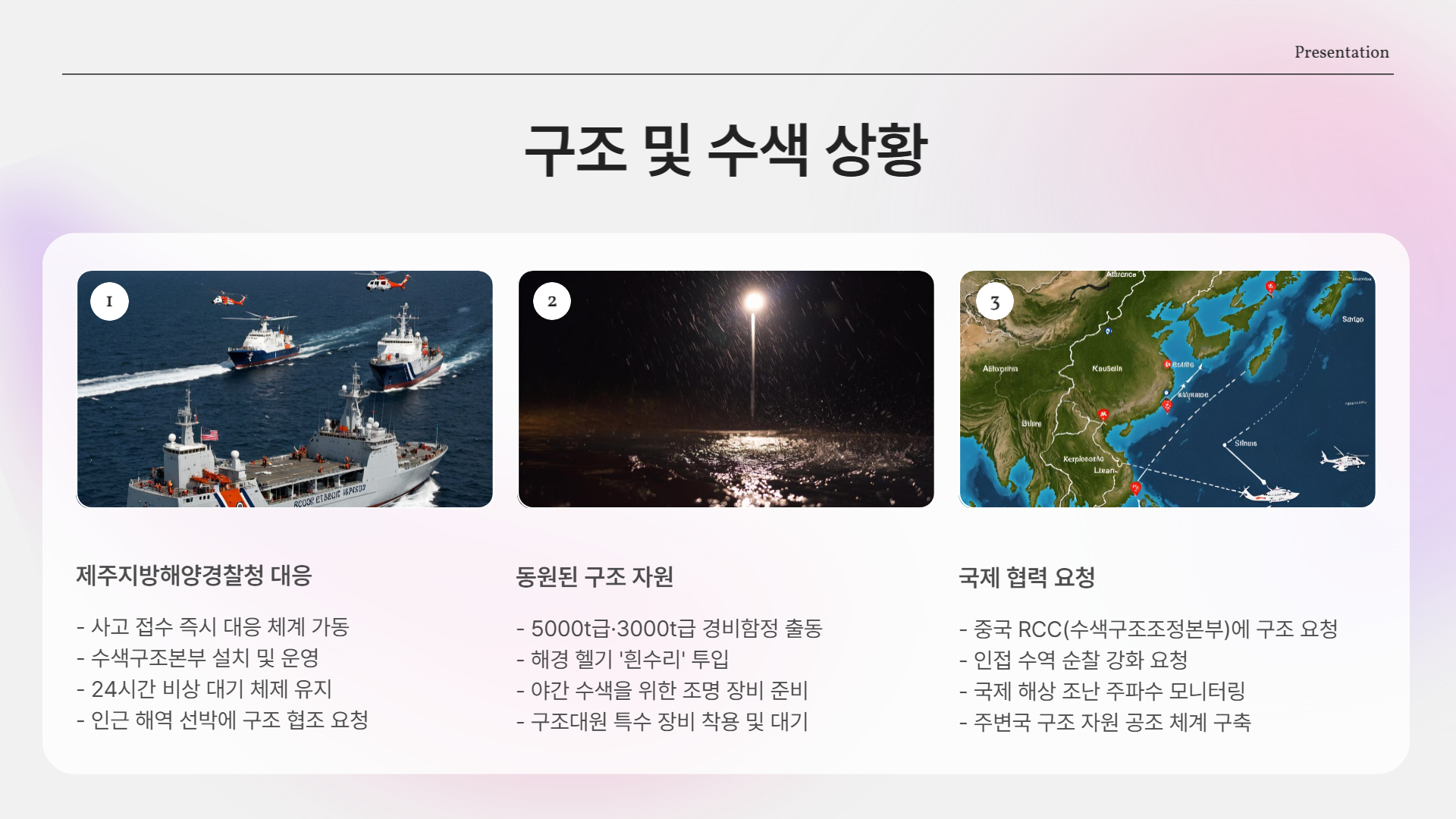 구조 및 수색 상황