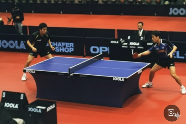 탁구 경기 중인 남자 선수들