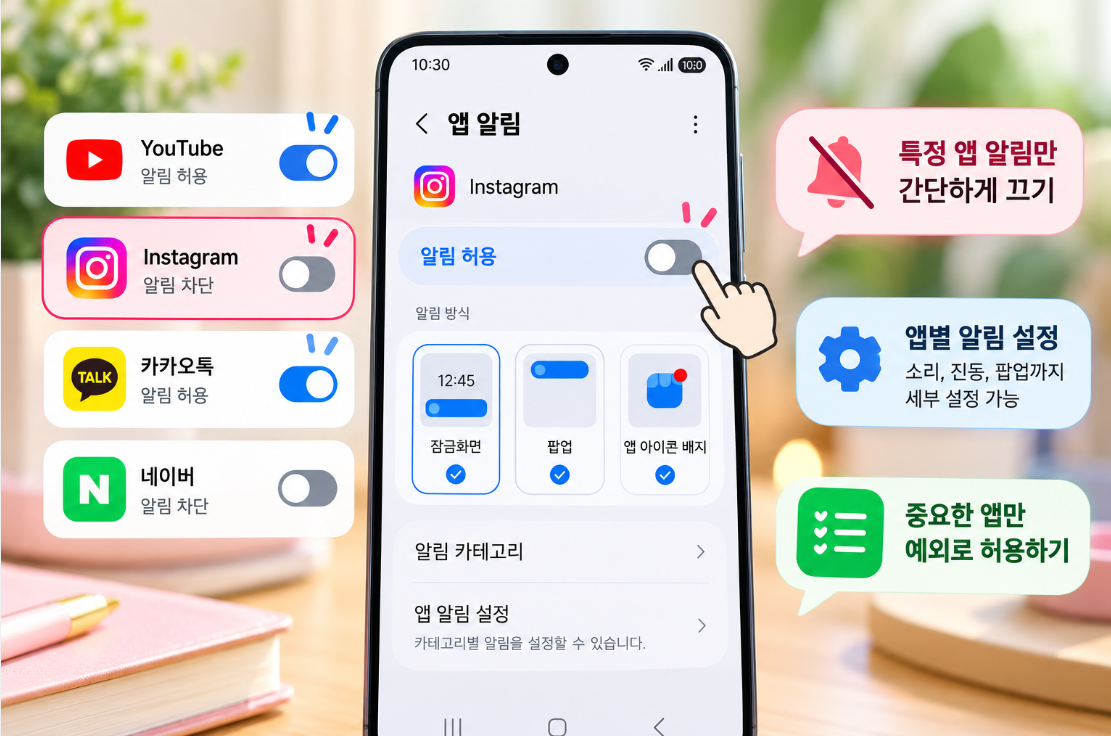 갤럭시 특정 앱 알림만 끄는 방법과 앱별 알림 설정