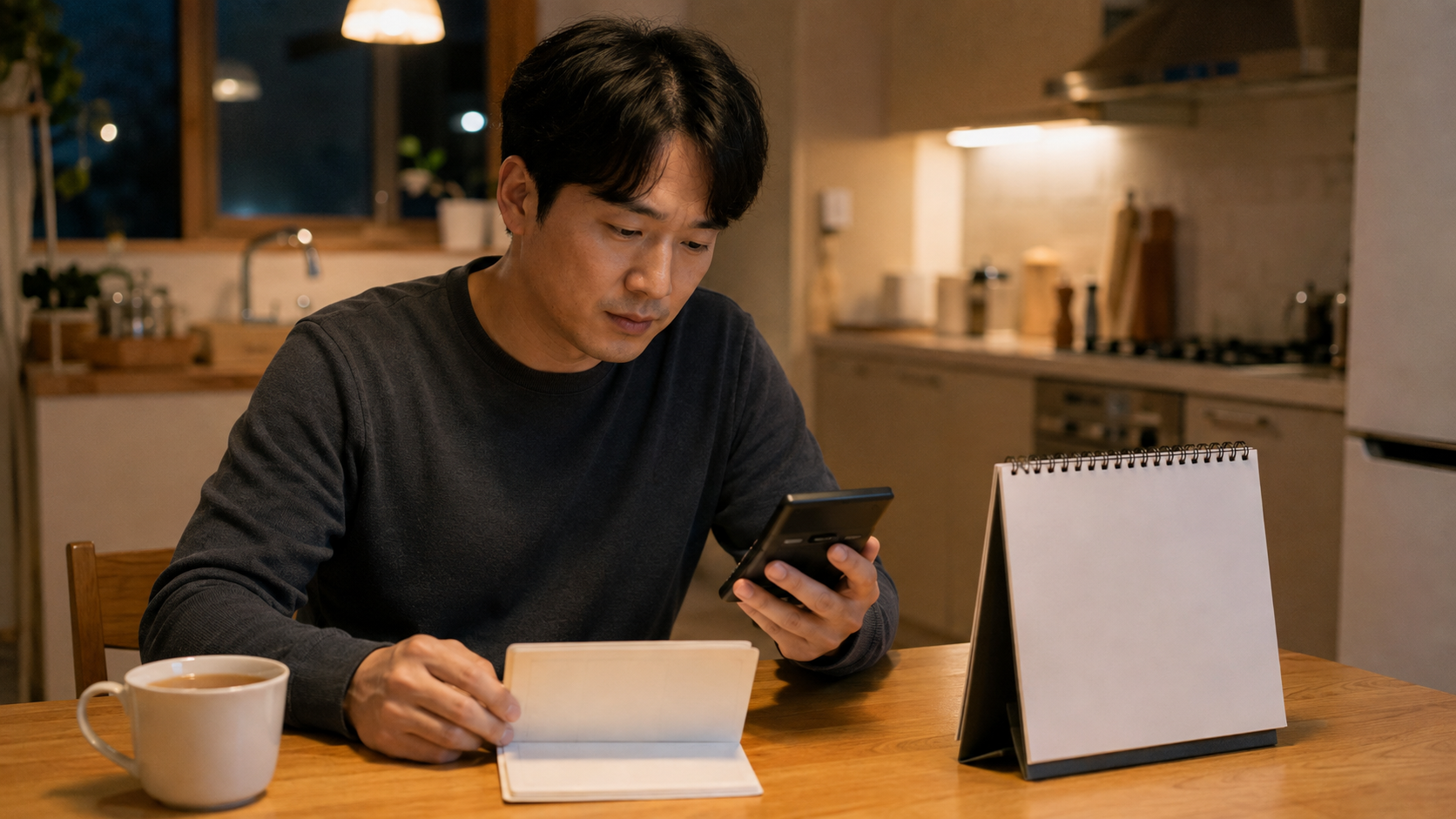 계산기와 통장을 보는 남성