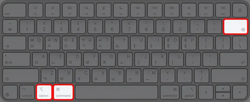 선택한 파일을 휴지통 이동없이 바로 삭제하는 단축키 command ⌘ + option ⌥ + 백스페이⌫