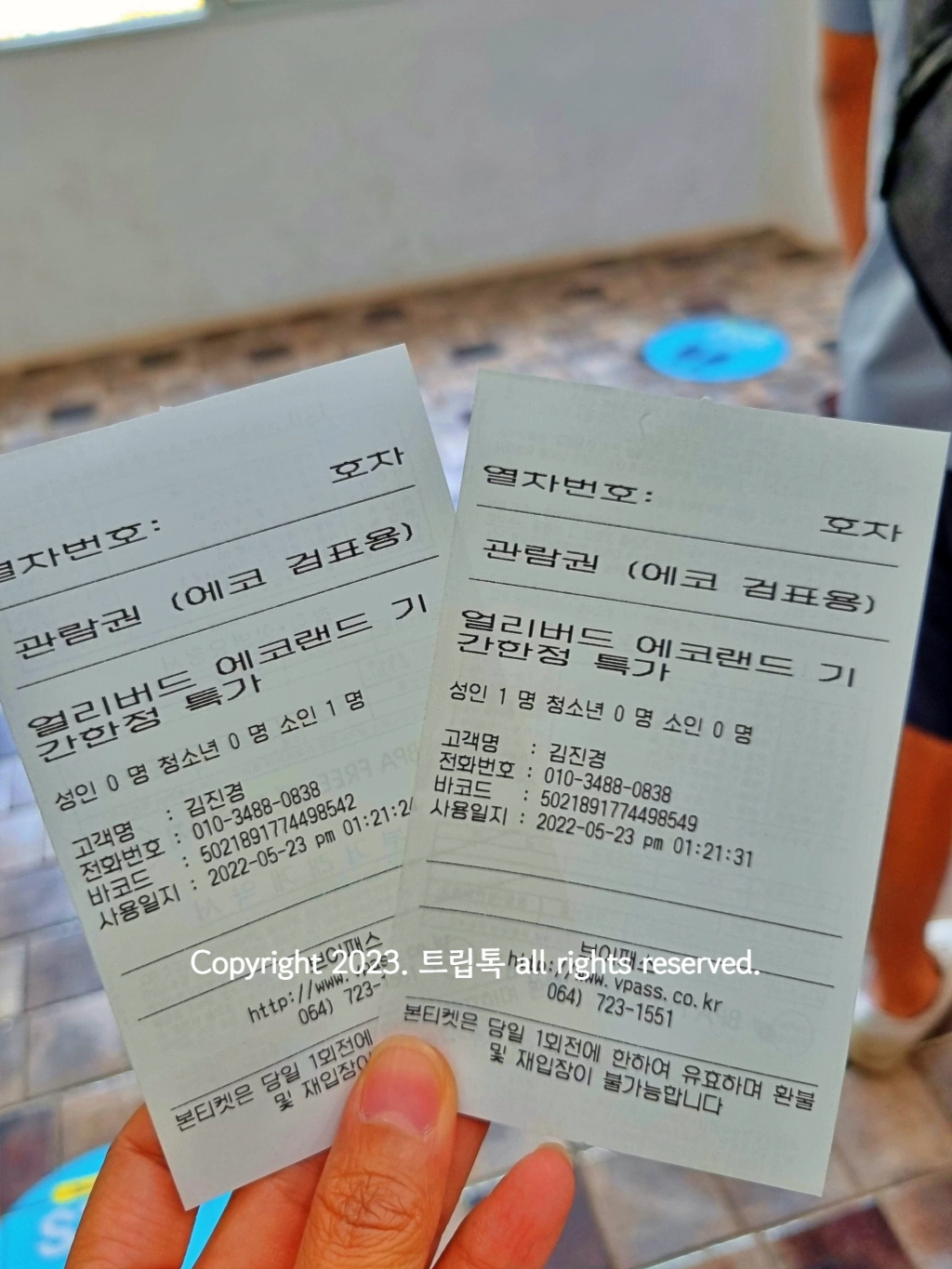 관람권(에코) 2장에 전보가 적혀있다.