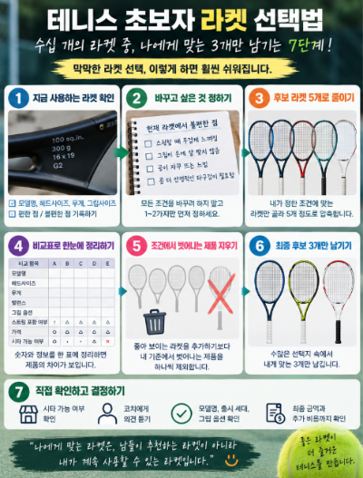 테니스 초보자 라켓 선택법, 첫 라켓 후보를 3개로 줄이려면 무엇부터 볼까?