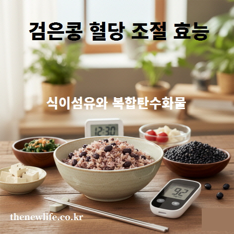 검은콩 혈당 조절 효능 &ndash; 식이섬유와 복합탄수화물이 풍부한 검은콩 잡곡밥과 혈당 측정기