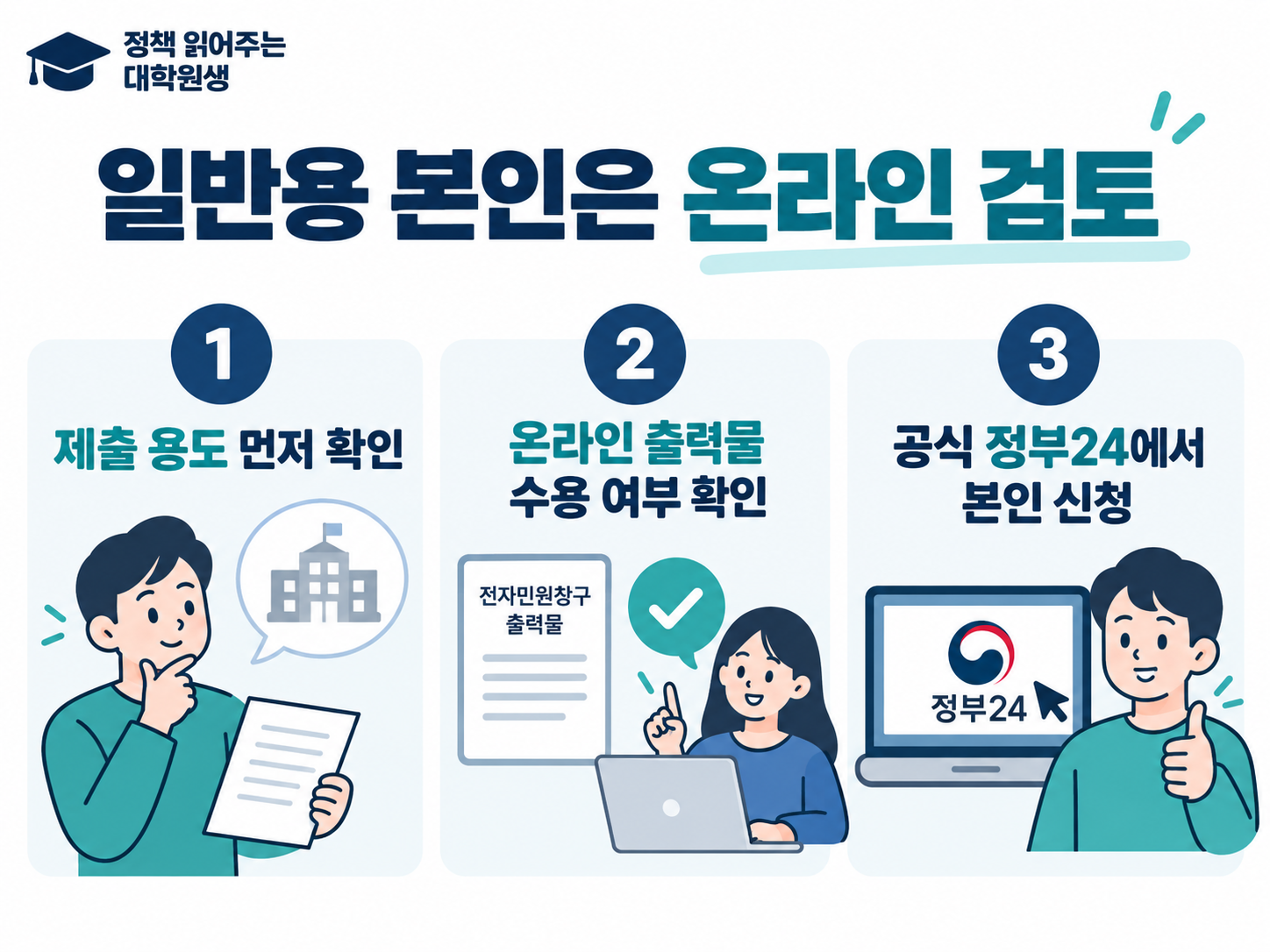 일반용 인감증명서를 본인이 온라인으로 발급하기 전 제출 용도와 출력물 수용 여부를 확인하는 안내