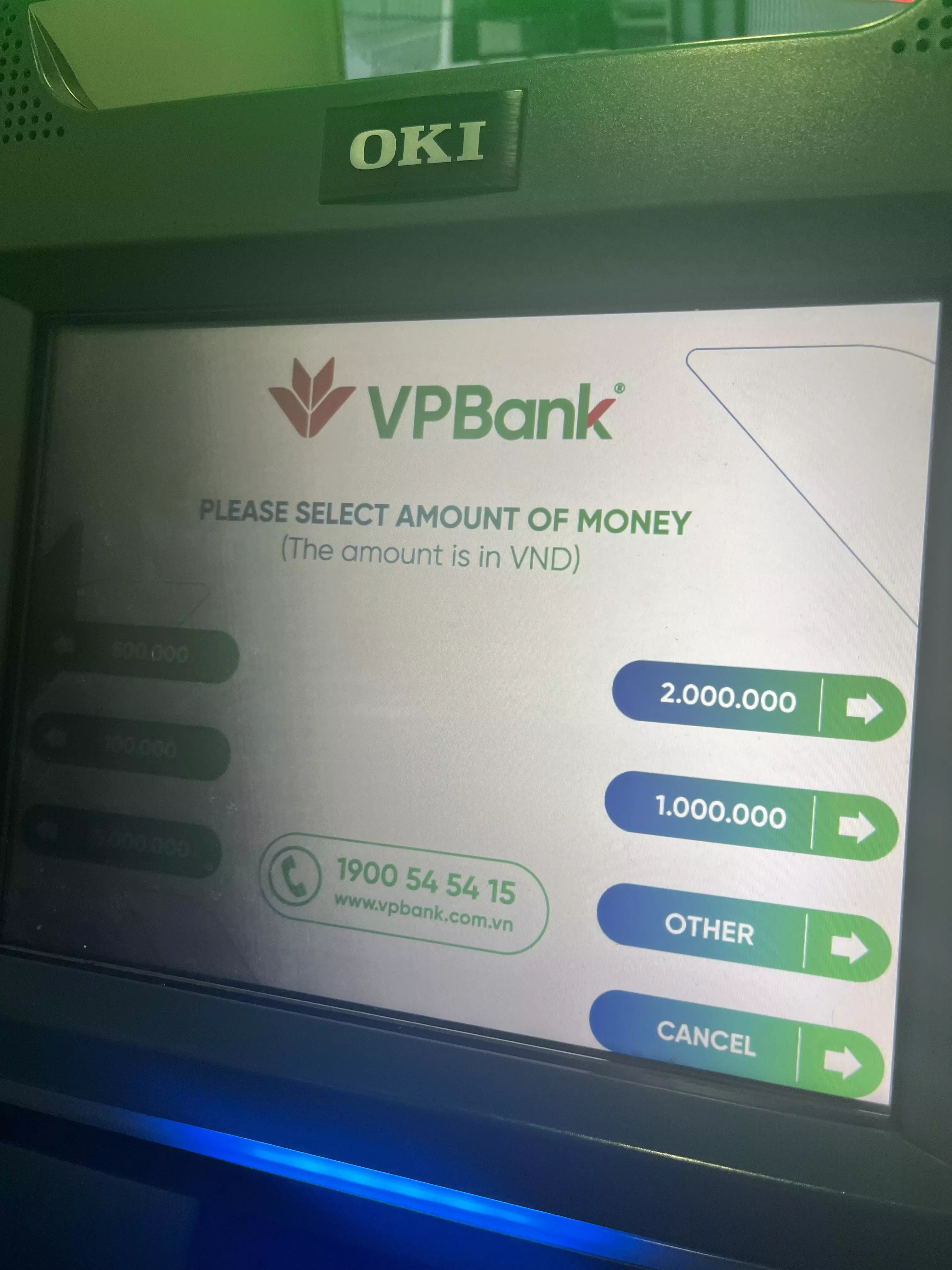 VPBank ATM 인출 금액 선택 화면