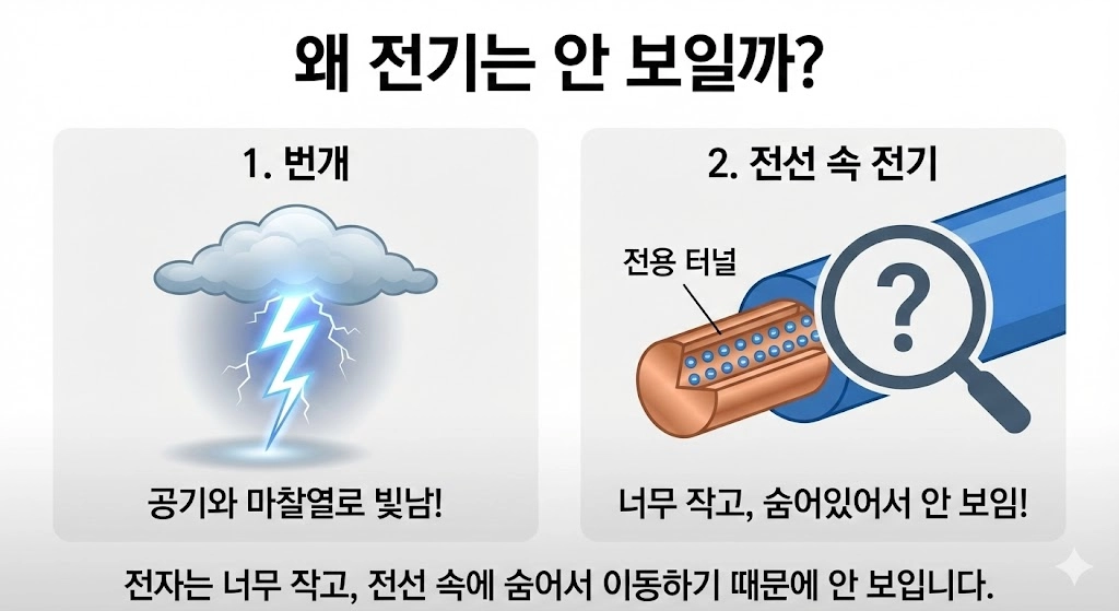번개는 보이는데, 왜 전선 속 전기는 안 보일까 (투명망토의 비밀)