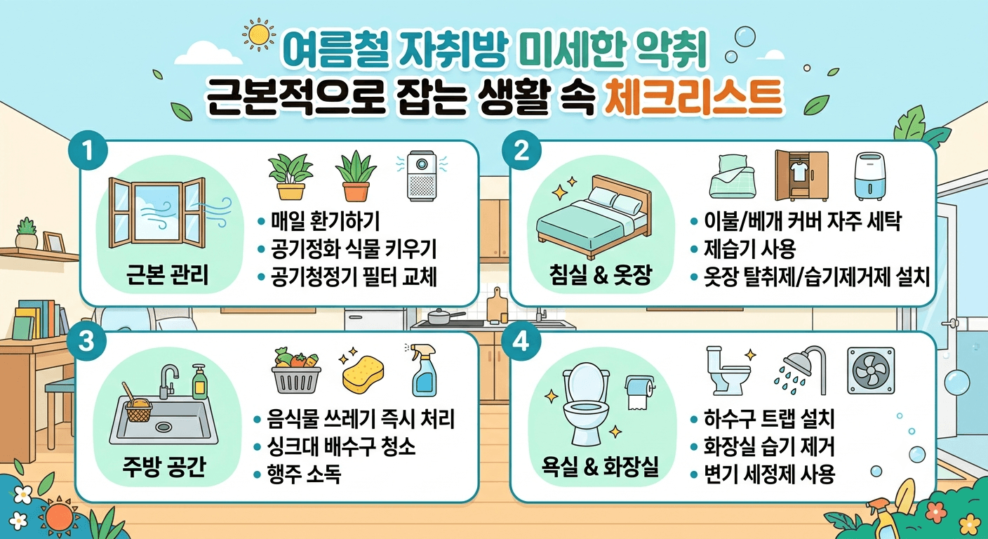여름철 자취방 미세한 악취 근본적으로 잡는 생활 속 체크리스트