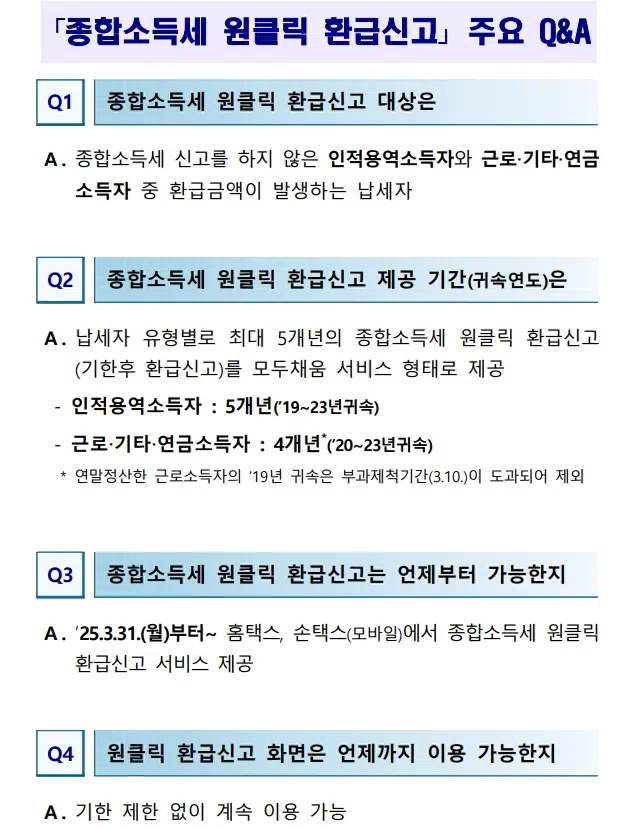 국세청 홈택스 원클릭 환급 서비스 주요 Q&A 이미지