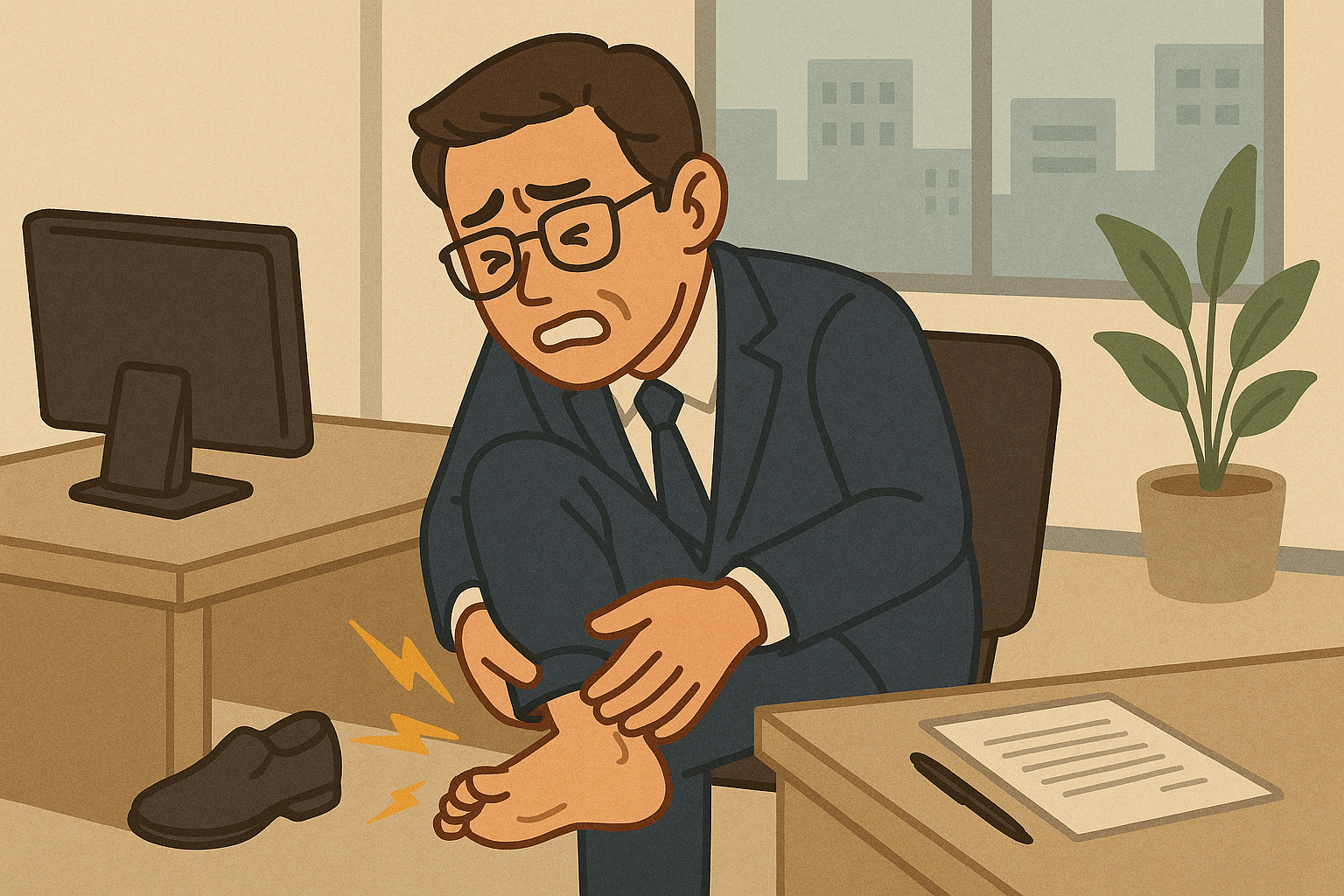 무좀으로 힘든 직장인의 모습