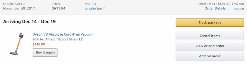 아마존 결제 정보 입력 및 결제 완료 예시 화면