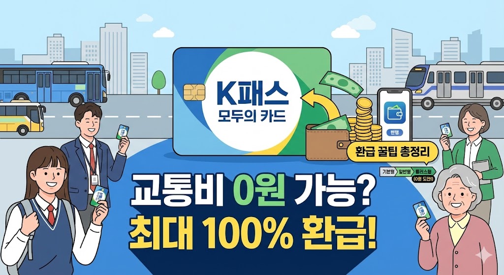 K패스 모두의 카드 교통비 0원 환급 구조 및 일반형·플러스형 혜택 비교 안내 썸네일. 절약 꿀팁 포함